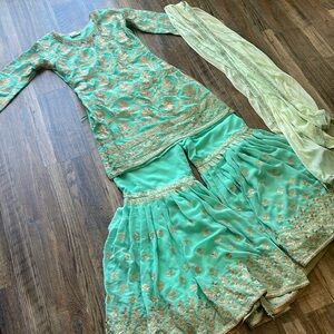 Heavy mint green sharara suit